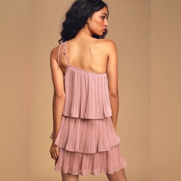 Lulu’s Pleated One Shoulder Mini Tiered Dress - Picture 3 of 7